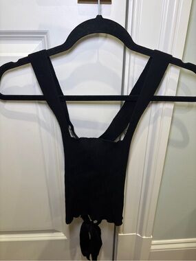 Love Tree Black Ribbed Tie-Front Tank Top